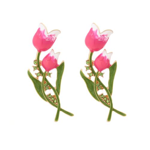 Lo zinco in lega Stud Earring, lega in zinco, placcato, per la donna & smalto & con strass, dorato, 49x18mm, Venduto da coppia