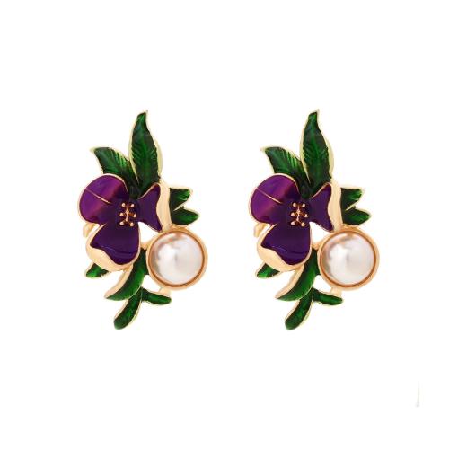 Zinc Alloy Stud Earring plated for woman & enamel golden Sold By Pair