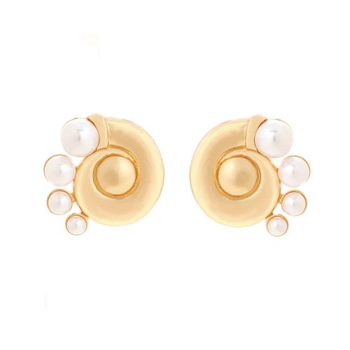 Lo zinco in lega Stud Earring, lega in zinco, with perla in plastica, placcato, per la donna, dorato, 31x30mm, Venduto da coppia