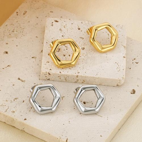 Roestvrij staal Stud Earrings, 304 roestvrij staal, Zeshoek, voor vrouw, meer kleuren voor de keuze, Verkocht door pair