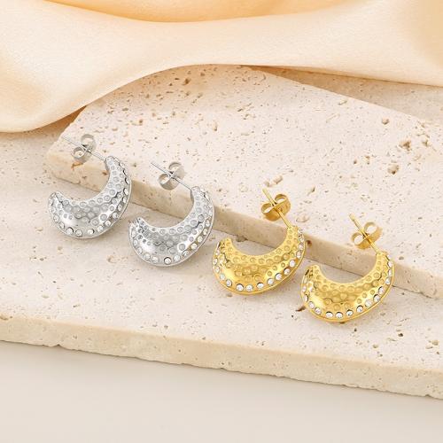 Roestvrij staal Stud Earrings, 304 roestvrij staal, voor vrouw & met strass, meer kleuren voor de keuze, Verkocht door pair