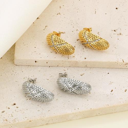 Roestvrij staal Stud Earrings, 304 roestvrij staal, voor vrouw & met strass, meer kleuren voor de keuze, Verkocht door pair