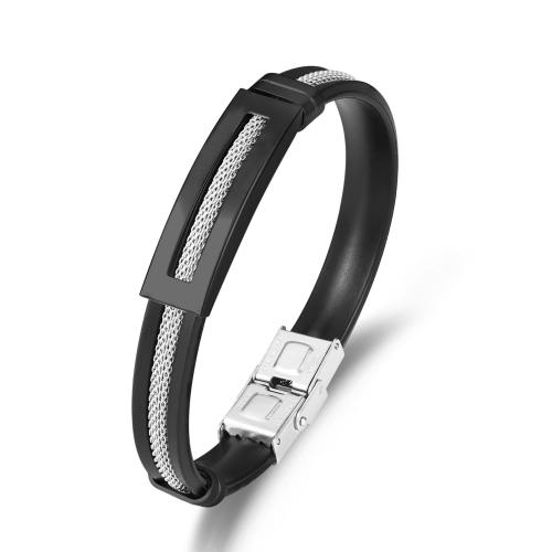 Leather Cord Bracelet 304 Stainless Steel with leather cord Vacuum Ion Plating Unisex Length 21 cm Sold By PC