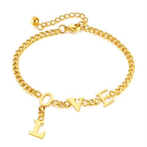 Bijoux bracelet en acier inoxydable, Acier inoxydable 304, avec 4cm chaînes de rallonge, Lettre d’alphabet, pour femme, Longueur 18 cm, Vendu par PC