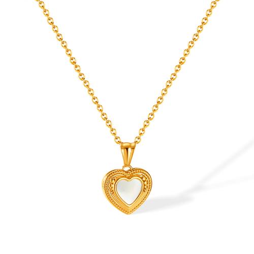 Stainless Steel Jewelry Necklace 304 Stainless Steel with Pearl Oyster with 6cm extender chain Heart Vacuum Ion Plating for woman Length 41.5 cm Sold By PC