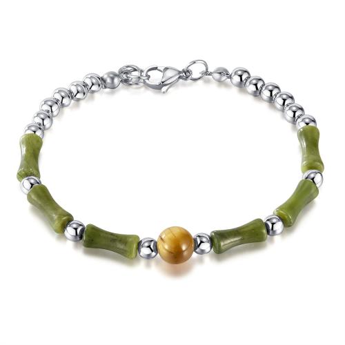 Stainless Steel Jewelry Bracelet 304 Stainless Steel with Tiger Eye Vacuum Ion Plating Unisex Length 20 cm Sold By PC