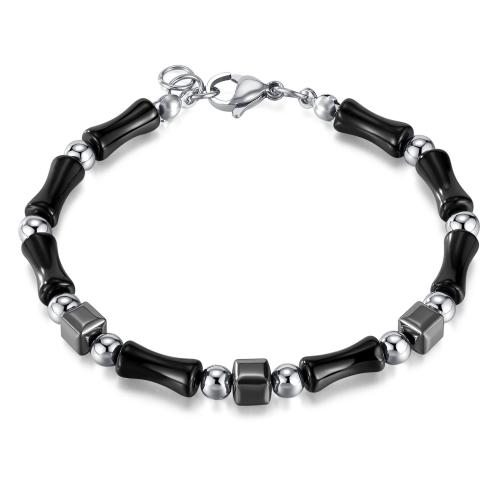 Pulsera de Acero Inoxidable, acero inoxidable 304, con Piedra natural & Hematite, unisexo, Negro, longitud 20 cm, Vendido por UD