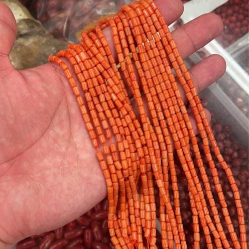 Naturlige koral perler, Natural Coral, Kolonne, du kan DIY, rødligorange, 3x4.50mm, Hole:Ca. 0.5mm, Længde Ca. 16 inch, 10Strands/Lot, Ca. 92pc'er/Strand, Solgt af Lot