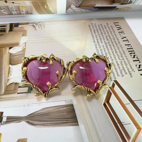 Pendientes Ear Cuff, aleación de zinc, con Cristal de murano, Corazón, chapado en color dorado, Joyería & para mujer, Púrpura, 31x29mm, Vendido por Par