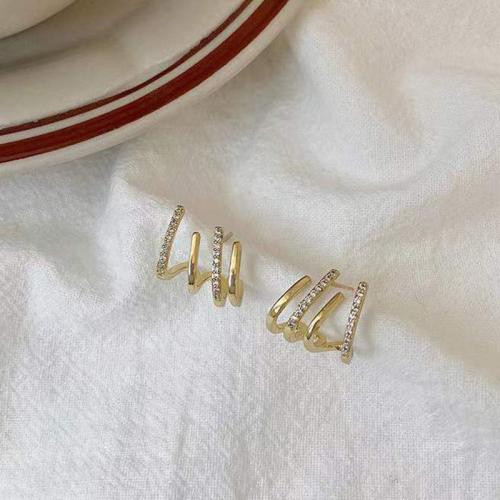 Zinc Alloy Stud Earring fashion jewelry & for woman & with rhinestone golden 14mm Sold By Pair