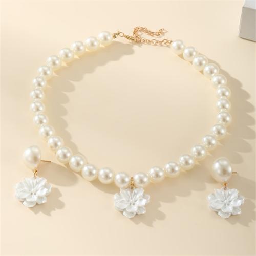 Zinc Alloy Jewelry Sets earring & necklace with Resin & Plastic Pearl fashion jewelry & for woman Sold By Set