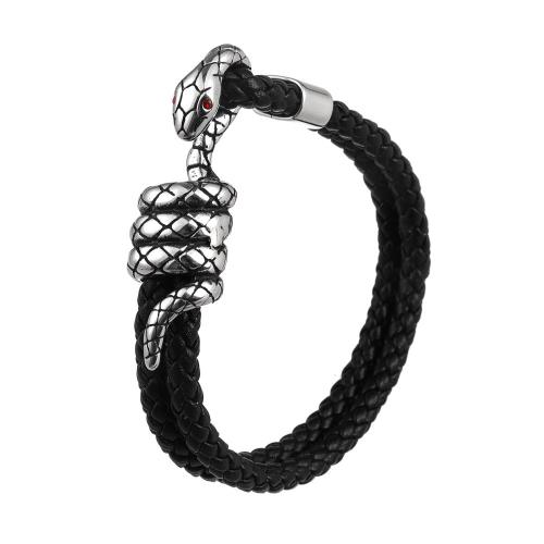 PU cavo bracciali, lega in zinco, with PU, Serpente, gioielli di moda & per l'uomo, nessuno, Lunghezza Appross. 22 cm, Venduto da PC