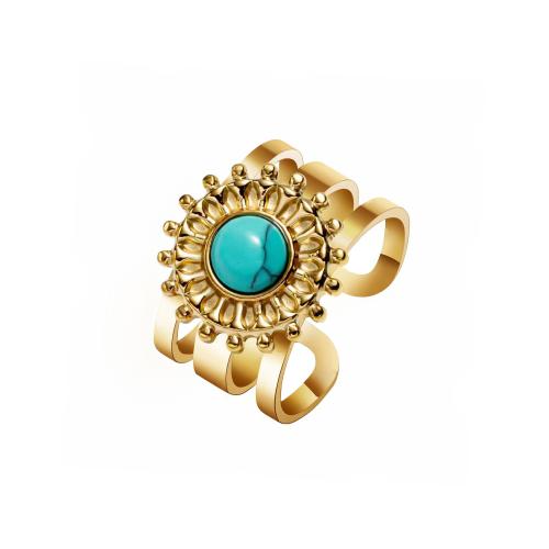 Bague en acier inoxydable, Acier inoxydable 304, avec turquoise, Plaqué or 18K, bijoux de mode & pour femme, doré, Vendu par PC