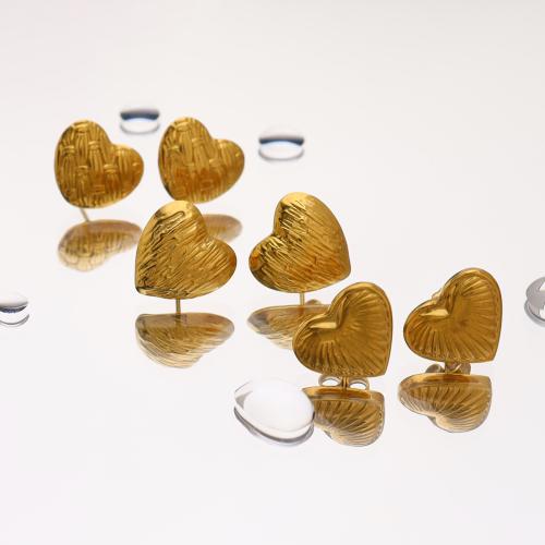 Stainless Steel Stud Earrings 304 Stainless Steel Heart 18K gold plated fashion jewelry & for woman golden Sold By Pair