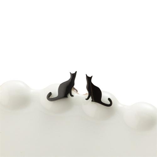 Stainless Steel Stud Earrings 304 Stainless Steel Cat Vacuum Ion Plating fashion jewelry & for woman Sold By Pair