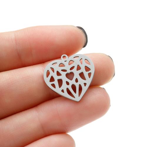 Stainless Steel Heart Pendants 304 Stainless Steel Vacuum Ion Plating DIY Sold By Bag