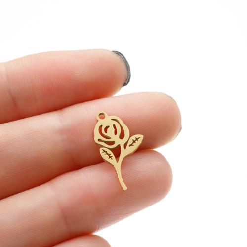 Stainless Steel Flower Pendant 304 Stainless Steel Rose Vacuum Ion Plating DIY Sold By Bag