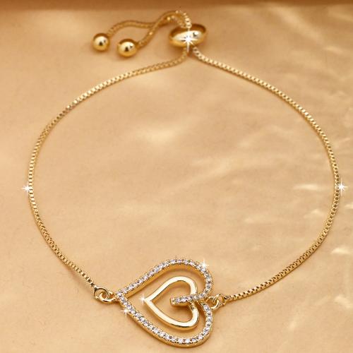 Terningformet Zirkon Micro Pave Messing armbånd, Heart, guldfarve belagt, Micro Pave cubic zirconia & for kvinde, Solgt af PC