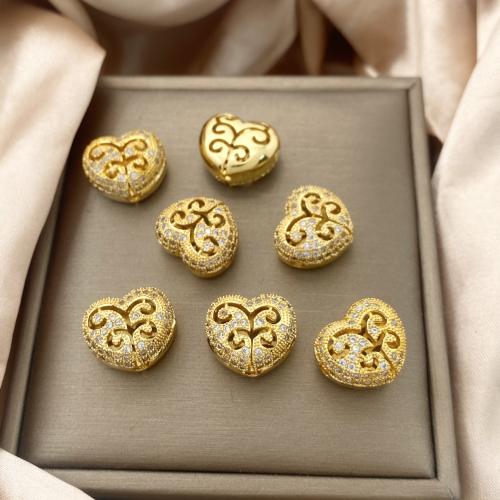 Cubic Zirconia Micro Pave Brass Beads Heart plated DIY & micro pave cubic zirconia Sold By PC