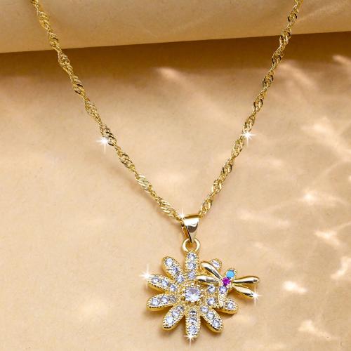 Collier en laiton cubique Zircon Micro Pave, fleur, Placage de couleur d'or, pavé de micro zircon & pour femme, multicolore, protéger l'environnement, sans nickel, plomb et cadmium, Vendu par PC