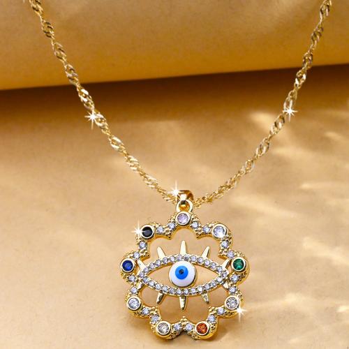 Evil Eye smykker halskæde, Messing, Flower, guldfarve belagt, onde øje mønster & Micro Pave cubic zirconia & for kvinde, flerfarvede, nikkel, bly & cadmium fri, Solgt af PC