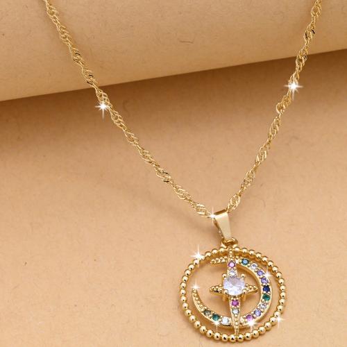 Collier en laiton cubique Zircon Micro Pave, Rond, Placage de couleur d'or, pavé de micro zircon & pour femme, multicolore, protéger l'environnement, sans nickel, plomb et cadmium, Vendu par PC