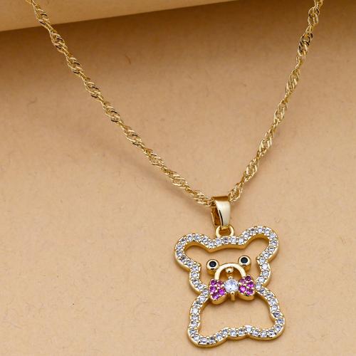 Collier en laiton cubique Zircon Micro Pave, ours, Placage de couleur d'or, pavé de micro zircon & pour femme, protéger l'environnement, sans nickel, plomb et cadmium, Vendu par PC