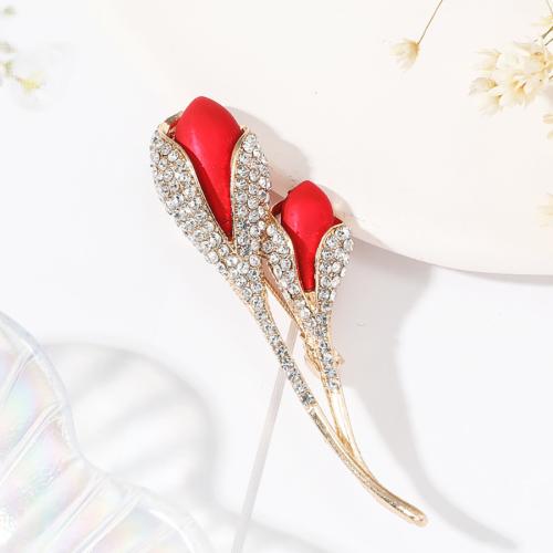 Zinc Alloy Brooches Tulip gold color plated fashion jewelry & enamel & with rhinestone golden nickel lead & cadmium free Sold By PC