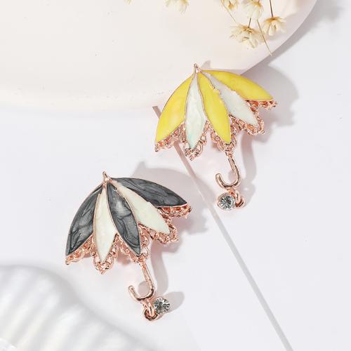 Zinc Alloy Brooches Umbrella gold color plated fashion jewelry & enamel & with rhinestone nickel lead & cadmium free Sold By PC