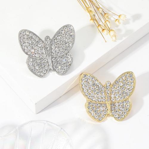 Zinc Alloy Brooches Butterfly plated fashion jewelry & with rhinestone nickel lead & cadmium free Sold By PC