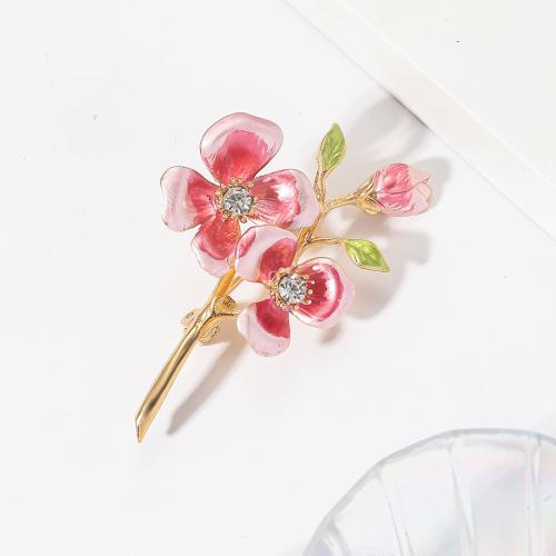 Zinc Alloy Brooches Flower gold color plated fashion jewelry & enamel & with rhinestone nickel lead & cadmium free Sold By PC