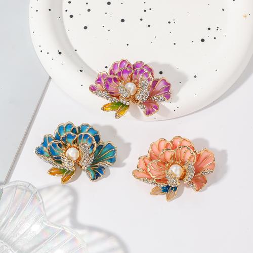 Zinc Alloy Brooches Flower gold color plated fashion jewelry & enamel & with rhinestone nickel lead & cadmium free Sold By PC