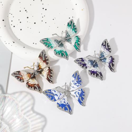 Zinc Alloy Brooches Butterfly plated fashion jewelry & enamel & with rhinestone nickel lead & cadmium free Sold By PC