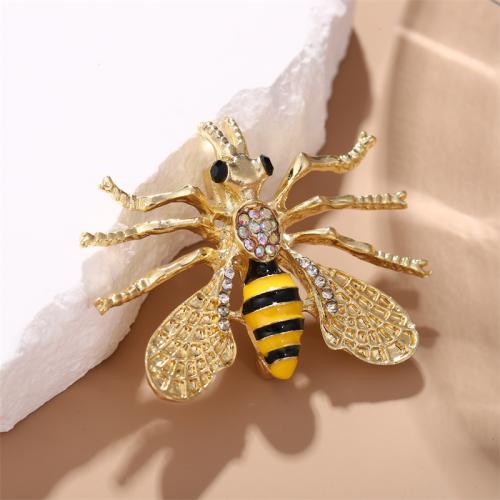 Zinc Alloy Brocher, Bee, guldfarve belagt, mode smykker & emalje & med rhinestone, gylden, nikkel, bly & cadmium fri, 33x44mm, Solgt af PC