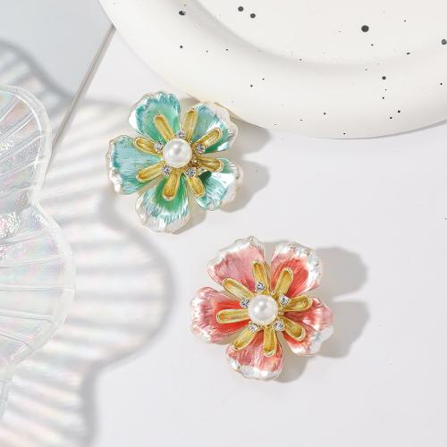 Broches en alliage de zinc, avec perle de plastique, fleur, Placage, bijoux de mode & émail & avec strass, plus de couleurs à choisir, protéger l'environnement, sans nickel, plomb et cadmium, 37x37mm, Vendu par PC