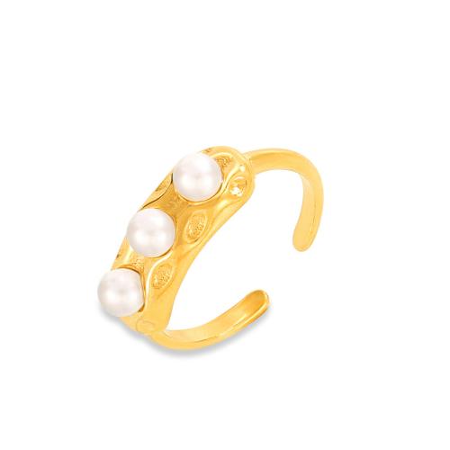 Bague acier titane, avec Shell Pearl, bijoux de mode & pour femme, Or, Taille:7, Vendu par PC