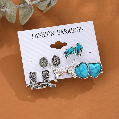 Pendientes de Perno de Aleación de Zinc, con turquesa, 5 piezas & Joyería & para mujer, Vendido por Set