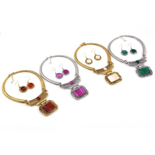 Zinklegering Sieraden Sets, oorbel & halsketting, Zinc Alloy, met Plank, plated, 2 stuks & mode sieraden & voor vrouw, meer kleuren voor de keuze, Verkocht door Stel