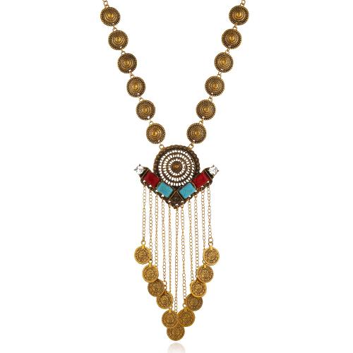 Collier en alliage de zinc Pull, avec résine, avec 5cm chaînes de rallonge, bijoux de mode & pour femme, couleur or antique, Longueur 60 cm, Vendu par PC