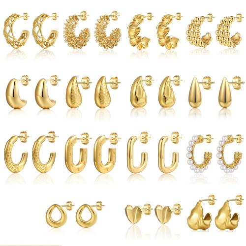 Stainless Steel Stud Earrings 304 Stainless Steel with Plastic Pearl plated & for woman golden Sold By Pair