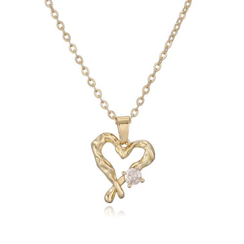 Cubic Zircon Micro Pave Brass Necklace Heart plated micro pave cubic zirconia & for woman Sold By PC