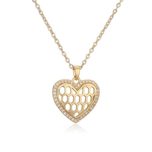 Cubic Zircon Micro Pave Brass Necklace Heart plated & micro pave cubic zirconia & for woman golden Sold By PC