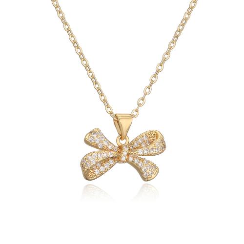 Cubic Zircon Micro Pave Brass Necklace Bowknot plated micro pave cubic zirconia & for woman Sold By PC