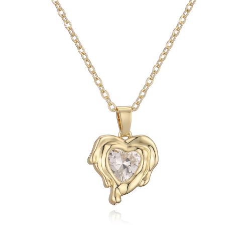 Cubic Zircon Micro Pave Brass Necklace Heart plated micro pave cubic zirconia & for woman Sold By PC