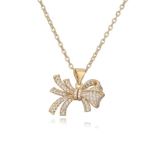 Cubic Zircon Micro Pave Brass Necklace Bowknot plated micro pave cubic zirconia & for woman Sold By PC