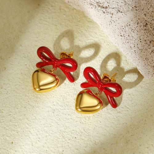 Stainless Steel Stud Earrings 304 Stainless Steel plated for woman & enamel Sold By Pair