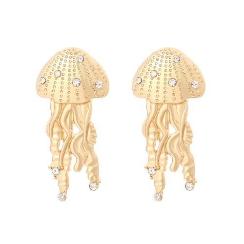 Lo zinco in lega Stud Earring, lega in zinco, placcato, per la donna & con strass, dorato, 49x24mm, Venduto da coppia