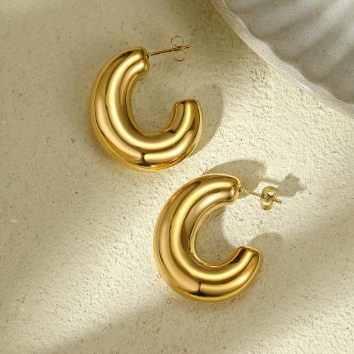 Stainless Steel Stud Earrings 304 Stainless Steel plated & for woman golden Sold By Pair