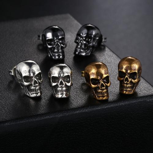 Messing Stud ørering, Skull, mode smykker & for mennesket, flere farver til valg, 8x13mm, Solgt af par