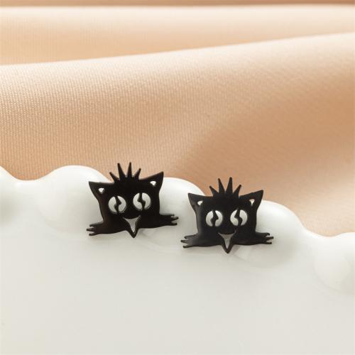 Stainless Steel Stud Earrings 304 Stainless Steel Cat Vacuum Ion Plating fashion jewelry & for woman Sold By Pair